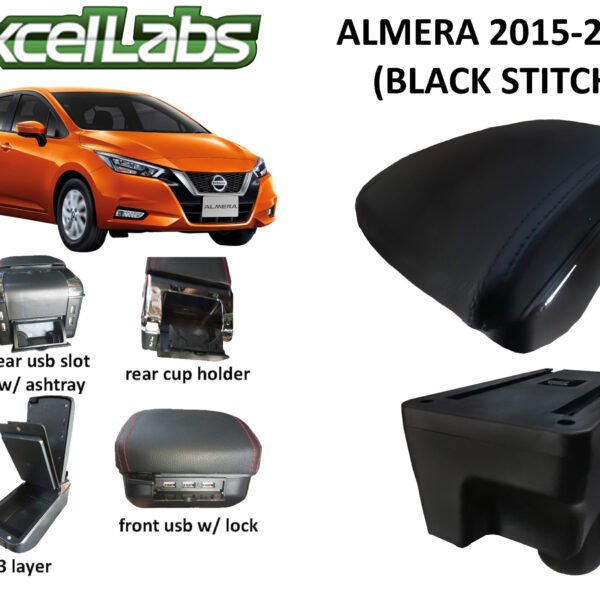 ALMERA 2015-2020 ARM REST / CONSOLE BOX (BLACK STITCH)