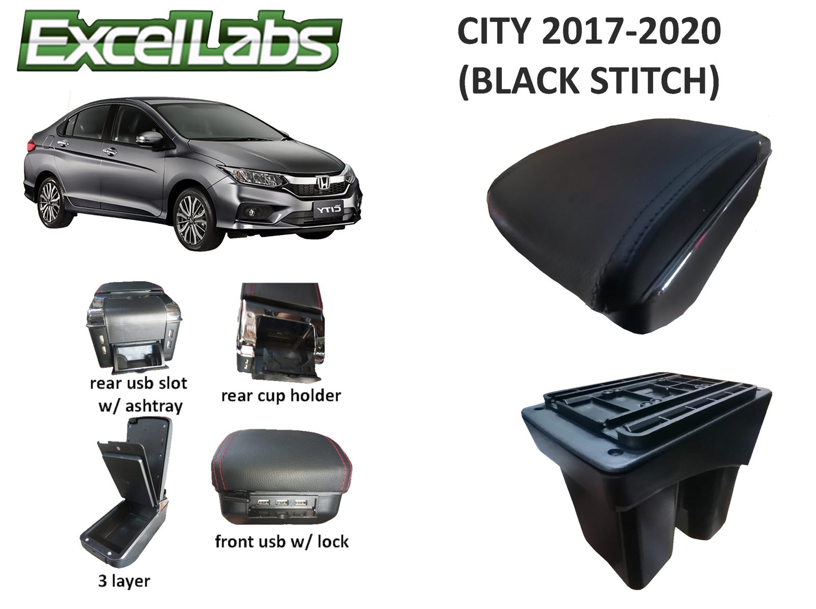 CITY 2017-2020 ARM REST / CONSOLE BOX (BLACK STITCH)