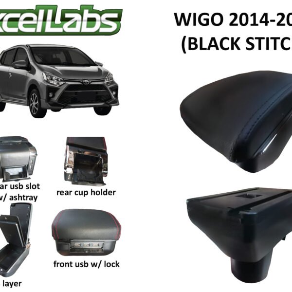 WIGO 2014-2022 ARM REST CARBON FIBER NEW DESIGN (BLACK STITCH)