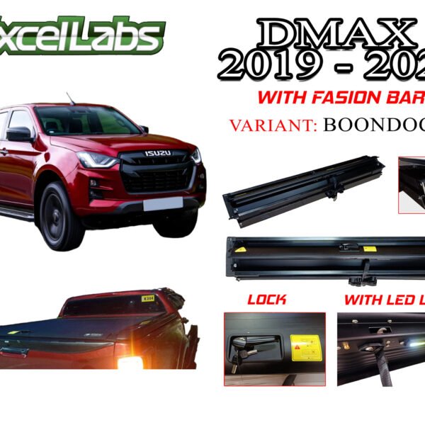 DMAX BOONDOCK 2021 -2024 ALUMINUM ROLLER LID COVER WITH ROLLBAR, LOCK AND LED (BLACK)