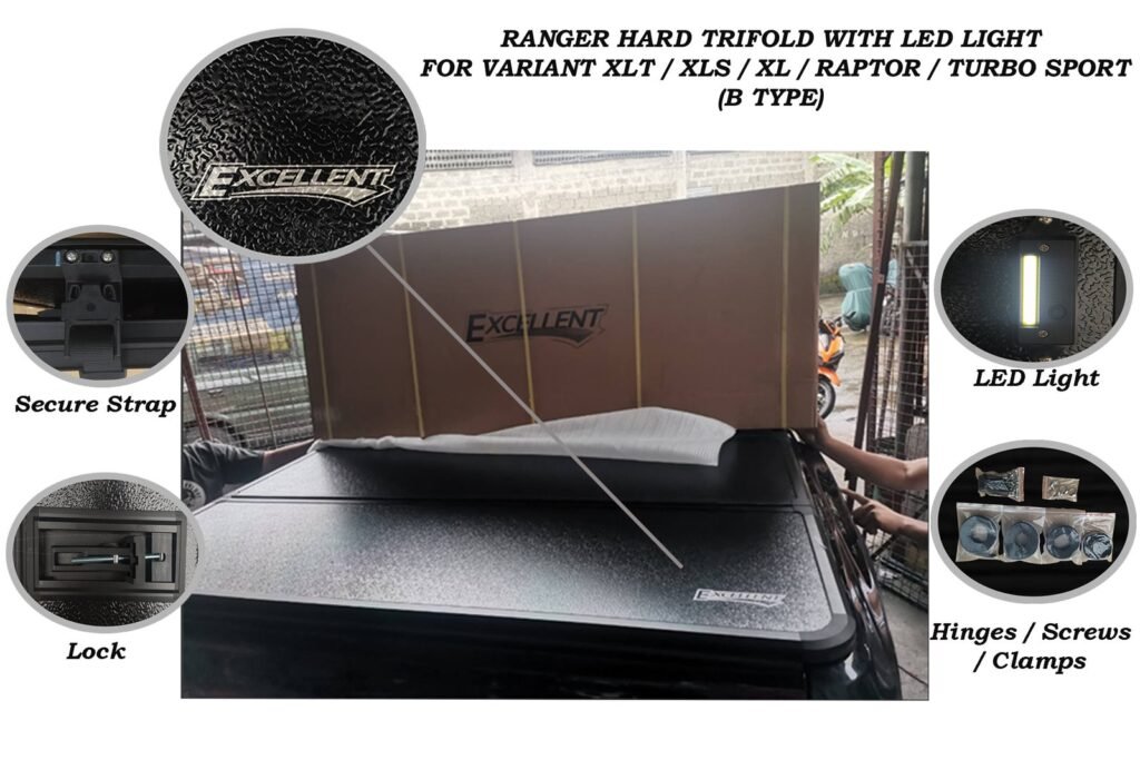 FORD RANGER XLT / XLS / XL / RAPTOR / TURBO SPORT 2023 - 2025 HARD TRIFOLD WITH LED LIGHT (B TYPE)